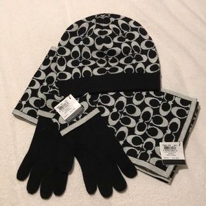 New with Tags Coach Set - gloves, scarf, and hat.